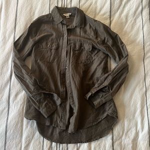 Lucky Brand Silk Cotton Blend Button Up Shirt Sz XS Olive